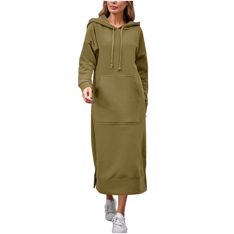 Yteetum Women's Fleece Dress Hoodies Sweatshirts Oversize Knitted Tunic  Long Quarter Zip Pullover Polar Winter Hooded Dress Womens Casual Solid  Loose ...