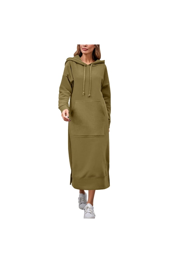 Women's Fleece Dress Hoodies Sweatshirts Oversize Knitted Tunic Long Quarter Zip Pullover Polar Winter Hooded Dress Womens Casual Solid Loose Drawstring Long Sleeve Sweatshirt with Pocket Top