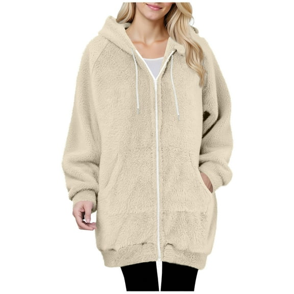 Yteetum Women's Fleece Zip Up Hoodies Oversized Fleece Lined Long Sleeve Drawstring Hood Sweatshirts Jackets Womens Casual Solid Plus Size Zipper Soft Hooded Sweatshirts Pockets Winter Coat Outerwear