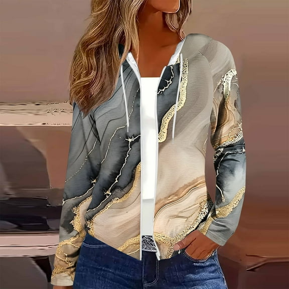 Yteetum Women's Floral Print Full-Zip Cardigan Hoodies Jacket Fall Lightweight Long Sleeve Hoodie Sweatshirts Ladies Casual Comfy Loose Long Sleeve Hoodies Streetwear Fashion Coat with Pockets