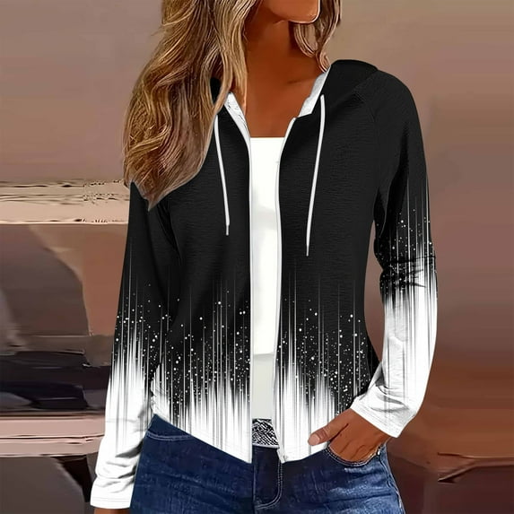 Yteetum Women's Floral Print Full-Zip Cardigan Hoodies Jacket Fall Lightweight Long Sleeve Hoodie Sweatshirts Ladies Casual Comfy Loose Long Sleeve Hoodies Streetwear Fashion Coat with Pockets