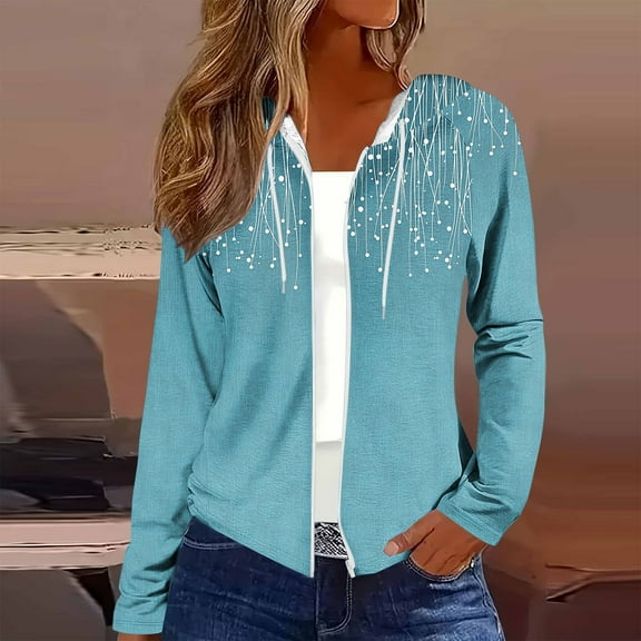 Yteetum Women's Floral Print Full-Zip Cardigan Hoodies Jacket Fall Lightweight Long Sleeve Hoodie Sweatshirts Ladies Casual Comfy Loose Long Sleeve Hoodies Streetwear Fashion Coat with Pockets