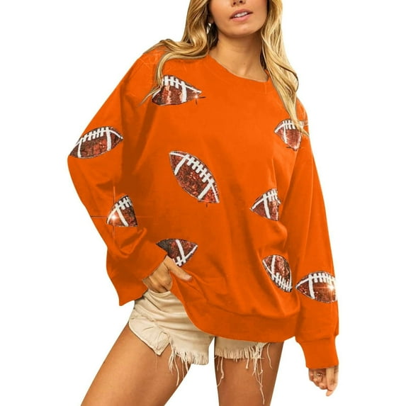 Yteetum Women's Football Sequin Crewneck Sweatshirts Oversize Game Day Shirts Pullover Hoodless Sweatshirts Tops Womens Casual Round Neck Loose Long Sleeve Game Day Sweatshirts Fall Clothes