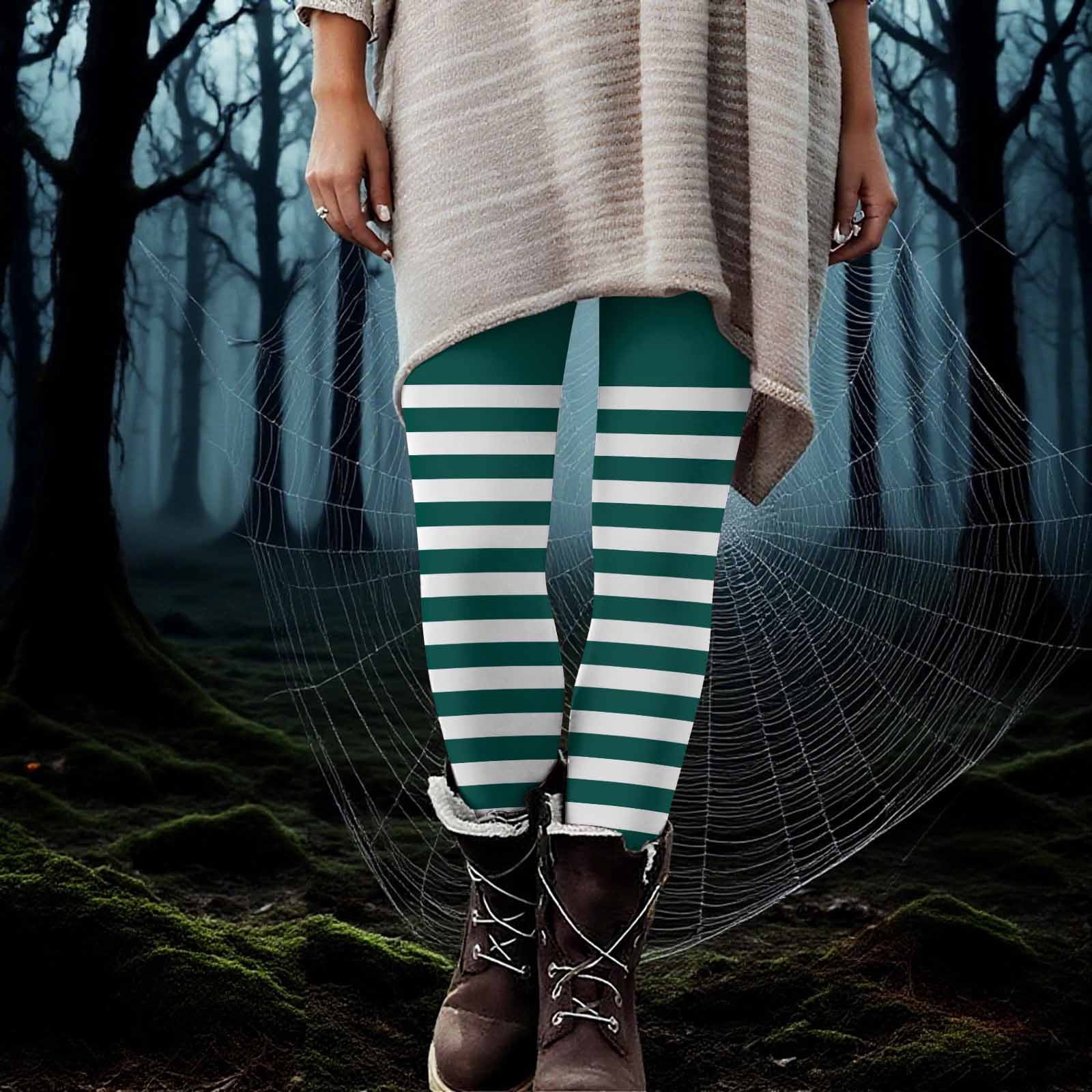 Yteetum Women's High Waist Stretch Halloween Striped Print Leggings ...