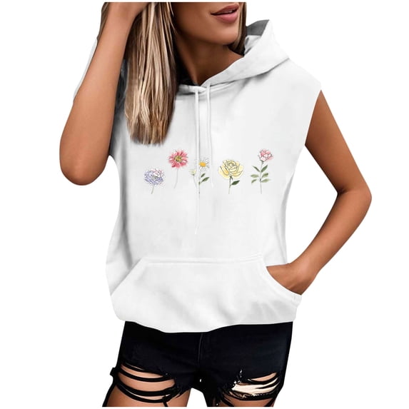 Yteetum Women's Hooded Sweatshirts Oversized Drawstring Sleeveless Graphic Printed Pullover Hood Sweatshirt Womens Fall Winter Loose Comfy Swetshirts