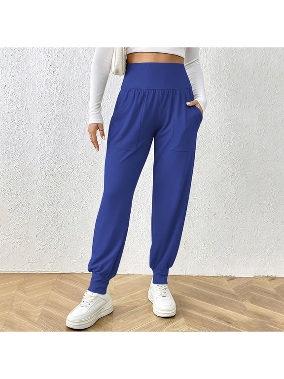 Women's Joggers High Waisted Yoga Pants Elastic Waist Stretchy Lounge Tapered Sweatpants Women Fall Solid Lightweight Loose Comfy Gym Workout Pants