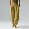 thumbnail image 1 of Yteetum Women's Linen Harem Pants Elastic Waist Cotton Linen Joggers Pant Women Summer Fall Solid Loose Comfy Tapered Boho Trousers, 1 of 5