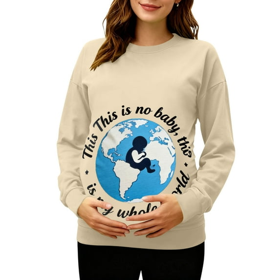 Yteetum Women's Maternity Crewneck Sweatshirts Plus Size Pregnancy Graphic Print Long Sleeve T Shirts Pullover Hoodless Sweatshirts Tops Womens Casual Oversized Round Neck Comfy Funny Printed Shirts
