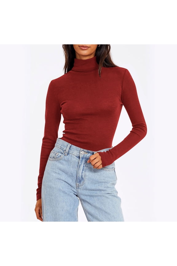 Women's Mock Neck Long Sleeve Tops Oversized Turtleneck Slim Thermal Tight Underwear Long Sleeve T Shirts Womens Casusal Solid Plus Size Base Layer Loose Comfy Tees Shirt Fall Spring Clothes