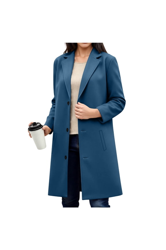 Women's Oversize Trench Coats Winter Elegant Single Breasted Long Trench Coats Notch Lapel Pea Coats Womens Casual Turndown Collar Button Loose Coats Fall Overcoat Fall Winter Clothes