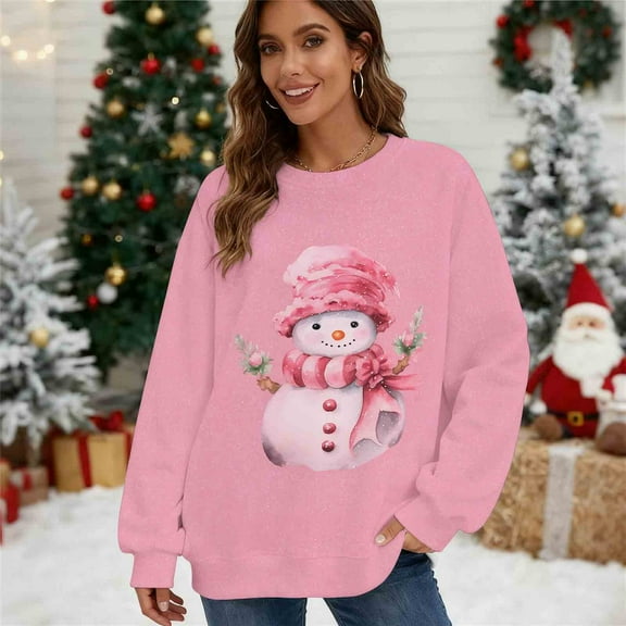 Yteetum Women's Oversized Christmas Sweatshirts Crewneck Loose Fits Pullover Hoodless Sweatshirts Top Womens Casual Round Neck Xmas Graphic Print Long Sleeve Fall Sweatshirt Fall Clothes Clothes