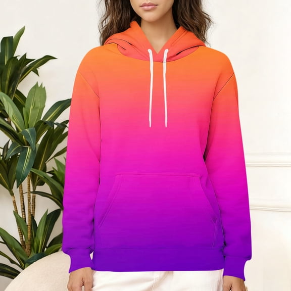 Yteetum Women's Oversized Hoodies Sweatshirts Drawstring Winter Warm Fleece Lined Pullover Hooded Sweatshirts Top Womens Casual Gradient Print Loose Long Sleeve Thick Thermal Fleece Hooded Sweatshirt