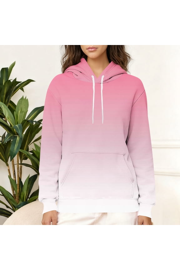 Women's Oversized Hoodies Sweatshirts Drawstring Winter Warm Fleece Lined Pullover Hooded Sweatshirts Top Womens Casual Gradient Print Loose Long Sleeve Thick Thermal Fleece Hooded Sweatshirt