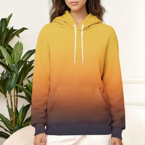 Yteetum Women's Oversized Hoodies Sweatshirts Drawstring Winter Warm Fleece Lined Pullover Hooded Sweatshirts Top Womens Casual Gradient Print Loose Long Sleeve Thick Thermal Fleece Hooded Sweatshirt