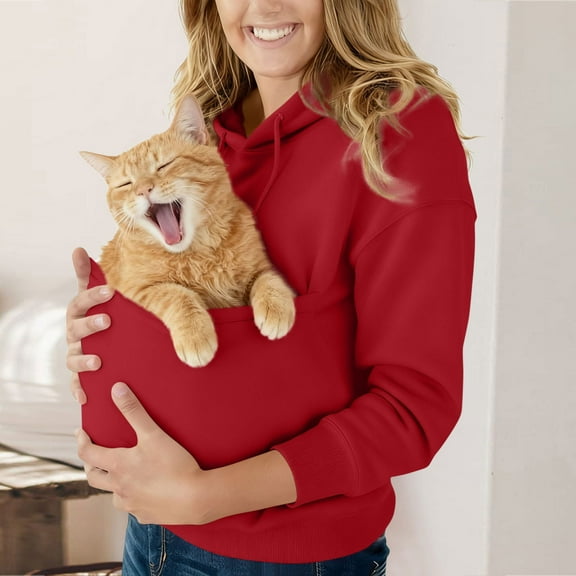 Yteetum Women's Oversized Pet Pouch Hoodies Front Carry Pet Carrier Pullover Hooded Sweatshirts Womens Casual Solid Loose Animal Kangaroo Pouch Long Sleeve Hood Sweatshirts Fall Clothes Clothes