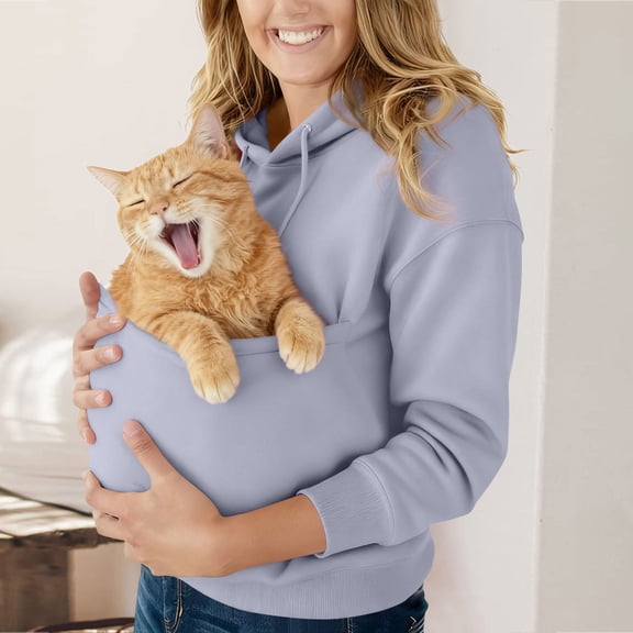 Yteetum Women's Oversized Pet Pouch Hoodies Front Carry Pet Carrier Pullover Hooded Sweatshirts Womens Casual Solid Loose Animal Kangaroo Pouch Long Sleeve Hood Sweatshirts Fall Clothes Clothes