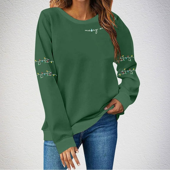 Yteetum Women's Oversized Sweatshirts Christmas Printed Crewneck Fleece Lining Pullover Hoodless Sweatshirts Top Womens Casual Solid Christmas Round Neck Loose Fits Long Sleeve Sweatshirts Fall