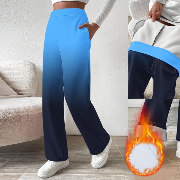 Yteetum Women's Oversized Wide Leg Sweatpants Gradient Print High Waisted Baggy Fleece Athletic Pants Womens Loose Fleece Lined Leggings Drawstring Waist Joggers Winter Warm Workout Comfy Sweatpants