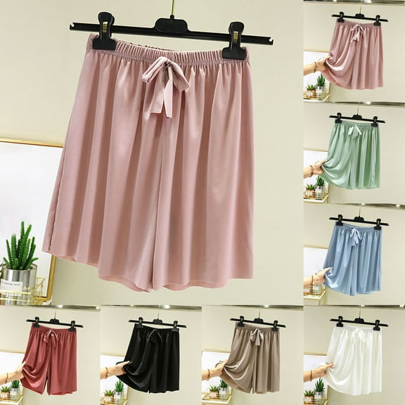 Yteetum Women's Pajama Shorts Ultra-Soft Modal Lounge Shorts Summer Solid High Waist Draped Thin Casual Knee Length Sleepwear Short Pants Lightweight & Breathable Comfy Sleep Bermuda Shorts