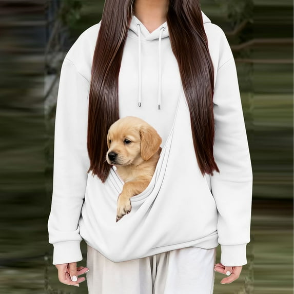 Yteetum Women's Pet Pouch Hoodies Oversized Drawstring Front Carry Pet Carrier Pullover Hooded Sweatshirts Womens Casual Solid Loose Pet Big Pockets Long Sleeve Hooded Sweatshirts Fall Winter Clothes