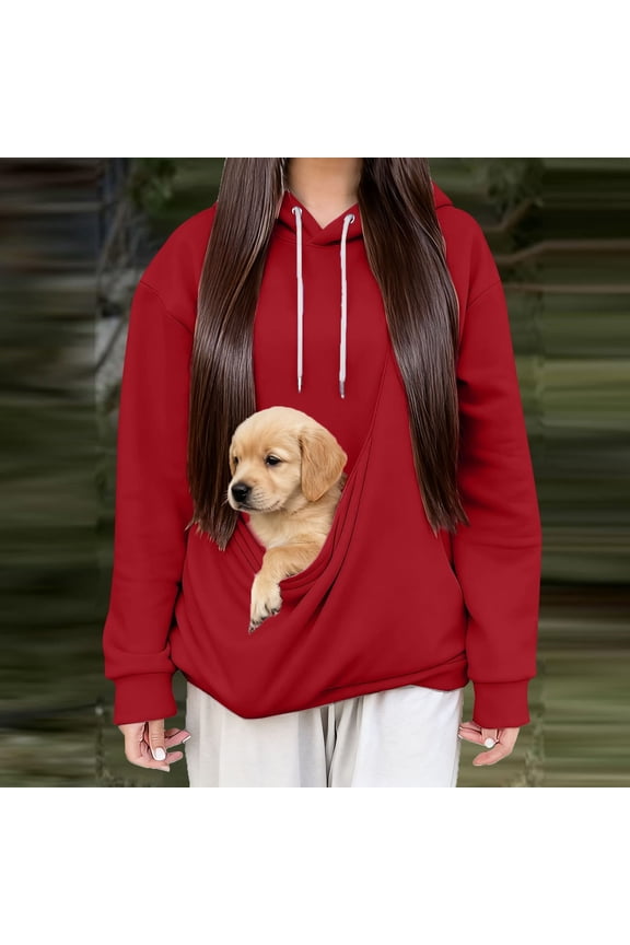 Women's Pet Pouch Hoodies Oversized Drawstring Front Carry Pet Carrier Pullover Hooded Sweatshirts Womens Casual Solid Loose Pet Big Pockets Long Sleeve Hooded Sweatshirts Fall Winter Clothes