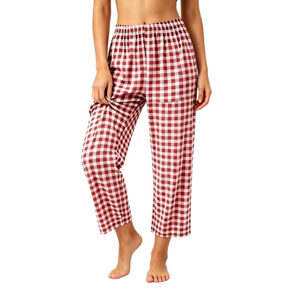 Yteetum Women's Plaid Lounge Pants Baggy Elastic Waisted Pajama Pant Fall Casual Checkered Lightweight Loose Comfy PJ Bottoms Homewear Trousers