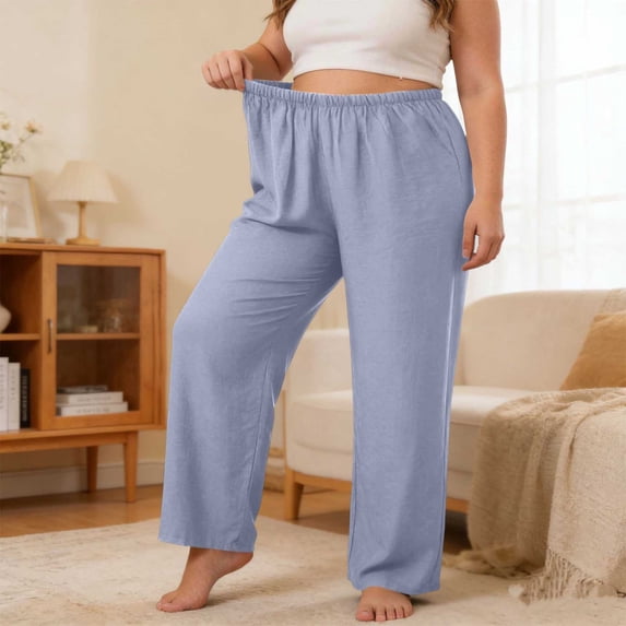 Yteetum Women's Plus Size Pajama Pants High Waist Lightweight Wide Leg Lounge Pant Women Summer Fall Casual Solid Loose Comfy Loungewear Sleepwear Pjs Pant