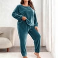thumbnail image 1 of Yteetum Women's Plus Size Pajama Sets Crewneck Fleece Long Sleeve Shirt Top and Pajama Pants 2 Piece Set Womens Casual Solid Round Neck Thermal Shirts and Loose Soft Loungewear Pjs Pant Two Piece Set, 1 of 5
