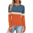 thumbnail image 1 of Yteetum Women's Ribbed Knitted T Shirts Oversized Crewneck Striped Print Slim Long Sleeve Pullover Shirt Top Womens Casual Plus Size Round Neck Printed Stretch Loose Comfy Tee Fall Spring Clothes, 1 of 6