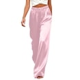 thumbnail image 1 of Yteetum Women's Satin Silk Wide Leg Pants Loose Drawstring Elastic Waist Trousers Women Casual Solid Baggy Lightweight Comfy Trousers, 1 of 7