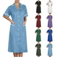 thumbnail image 1 of Yteetum Women's Scrub Dresses Solid Color Double Pocket Split Button Patchwork Lapel Caregiver Nursing Dress Nurse Work Midi Dress Uniform, 1 of 7