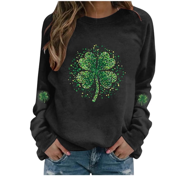 Yteetum Women's St Patrick's Day Sweatshirt Plus Size Crewneck Irish Gift St Patricks Luckys Shamrocks Graphic Print Hoodless Sweatshirts Top Womens Casual Round Neck Loose Fits Long Sleeve T Shirts