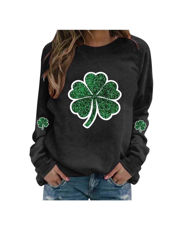Women's St Patrick's Day Sweatshirt Plus Size Crewneck Irish Gift St Patricks Luckys Shamrocks Graphic Print Hoodless Sweatshirts Top Womens Casual Round Neck Loose Fits Long Sleeve T Shirts