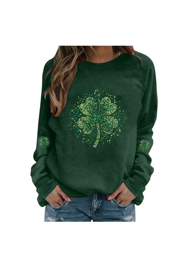 Women's St Patrick's Day Sweatshirt Plus Size Crewneck Irish Gift St Patricks Luckys Shamrocks Graphic Print Hoodless Sweatshirts Top Womens Casual Round Neck Loose Fits Long Sleeve T Shirts