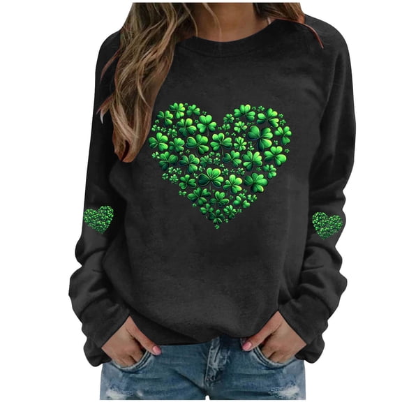 Yteetum Women's St Patrick's Day Sweatshirt Plus Size Crewneck Irish Gift St Patricks Luckys Shamrocks Graphic Print Hoodless Sweatshirts Top Womens Casual Round Neck Loose Fits Long Sleeve T Shirts