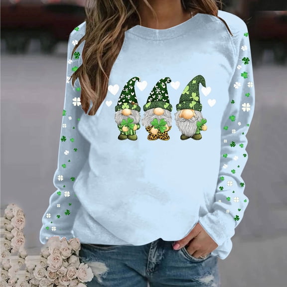 Yteetum Women's St Patrick's Day Sweatshirts Oversized Crewneck St. Patricks Printed Regular Sleeve Pullover Hoodless Sweatshirts Tops Womens Casual Round Neck Graphic Print Long Sleeve Sweatshirts