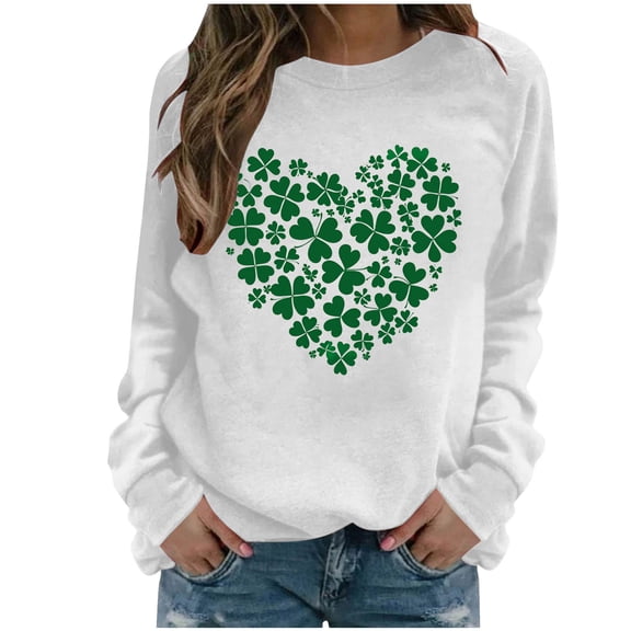 Yteetum Women's St Patricks Day Sweatshirts Crewneck Plus Size St. Patrick's Printed Pullover Hoodless Sweatshirts Top Womens Casual Overiszed Round Neck Graphic Print Loose Long Sleeve Sweatshirts