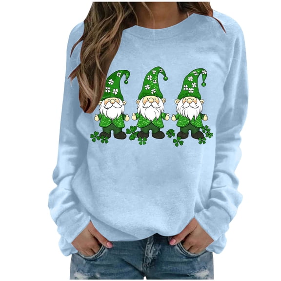Yteetum Women's St Patricks Day Sweatshirts Oversized Crewneck St Patrick's Irish Luckys Shamrocks Leprechaun Printed Hoodless Sweatshirts Women Casual Graphic Print Round Neck Long Sleeve Sweatshirt