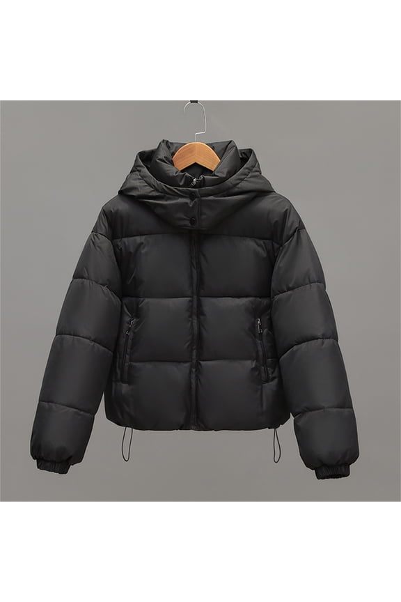 Women's Stand Collar Quilted Puffer Jackets Oversize Zipper Quilted Puffer Hooded Jacket Outerwear Coat Womens Casual Solid Winter Thickened Long Sleeves Hooded Coat Fall Winter Clothes