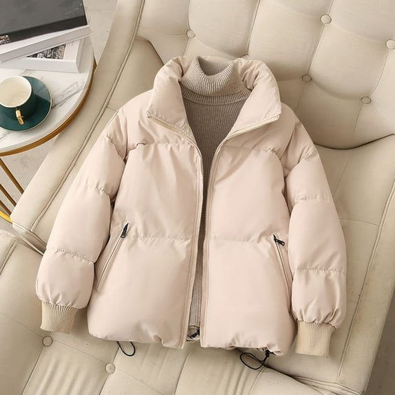 Yteetum Women's Stand Collar Quilted Puffer Jackets Oversize Zipper Quilted Puffer Jackets Outerwear Coats Womens Casual Solid Winter Thickened Long Sleeves Loose Padded Coats Winter Clothes