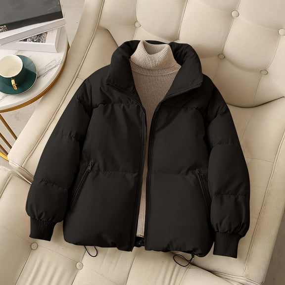 Yteetum Women's Stand Collar Quilted Puffer Jackets Oversize Zipper Quilted Puffer Jackets Outerwear Coats Womens Casual Solid Winter Thickened Long Sleeves Loose Padded Coats Winter Clothes