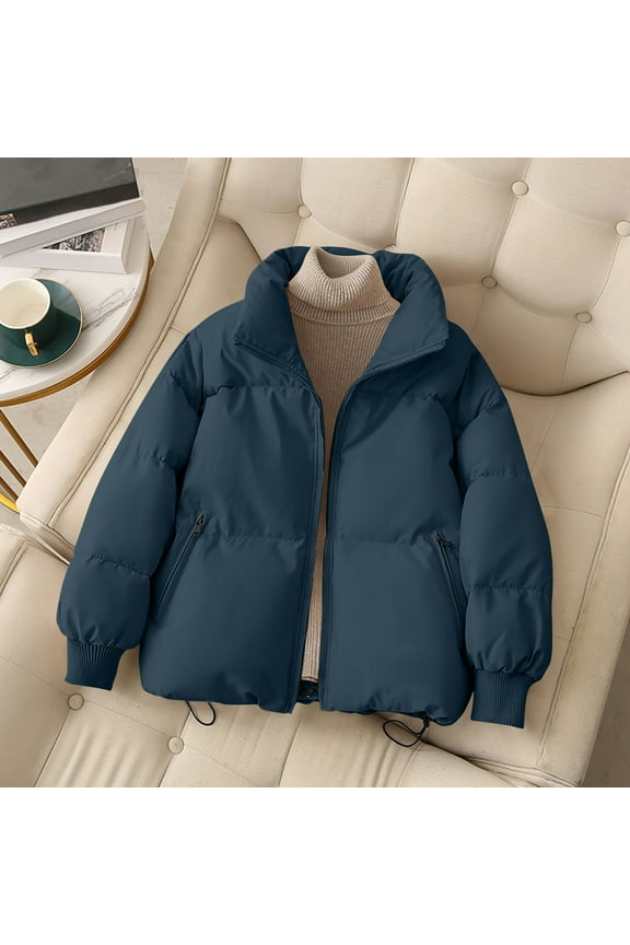 Women's Stand Collar Quilted Puffer Jackets Oversize Zipper Quilted Puffer Jackets Outerwear Coats Womens Casual Solid Winter Thickened Long Sleeves Loose Padded Coats Winter Clothes