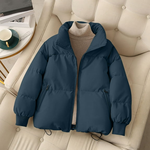 Yteetum Women's Stand Collar Quilted Puffer Jackets Oversize Zipper Quilted Puffer Jackets Outerwear Coats Womens Casual Solid Winter Thickened Long Sleeves Loose Padded Coats Winter Clothes