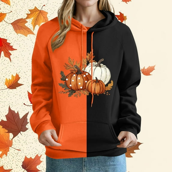 Yteetum Women's Thanksgiving Print Hoodies Sweatshirts Oversized Color-Block Thanksgiving Raglan Hooded Sweatshirts Coat Womens Casual Plus Size Loose Fits Long Sleeve Pullover Hooded Sweatshirt Top