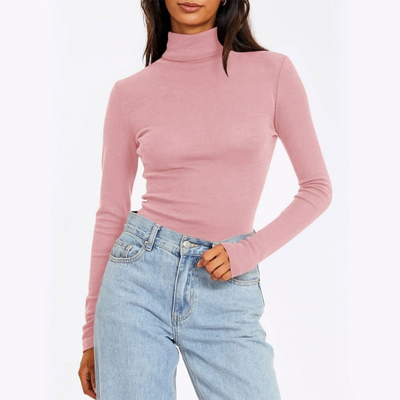 Yteetum Women's Turtleneck Long Sleeve Shirts Oversized Mock Neck Slim Thermal Tight Underwear T Shirt Tops Womens Casusal Solid Plus Size Base Layer Loose Comfy Shirt Undershirt Fall Spring Clothes