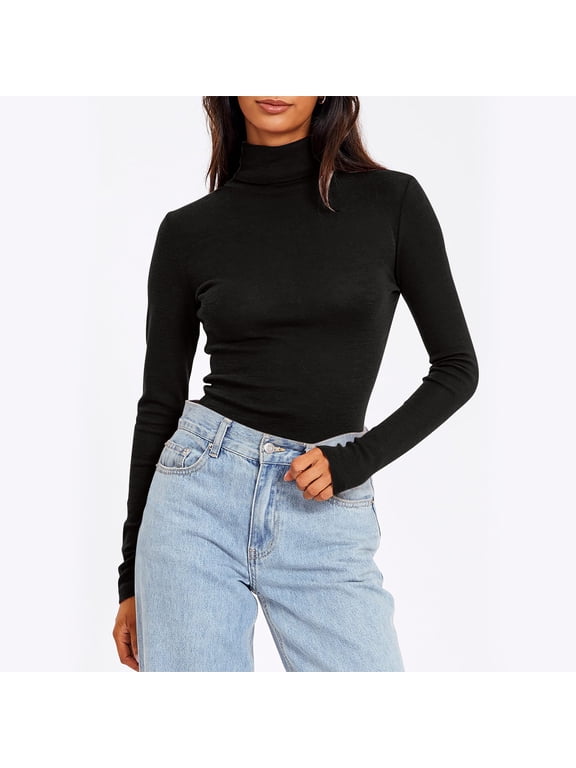 Women's Turtleneck T Shirts Oversized Mock Neck Slim Thermal Tight Underwear Long Sleeve Shirt Tops Womens Casusal Solid Plus Size Base Layer Loose Comfy Shirt Undershirt Fall Spring Clothes