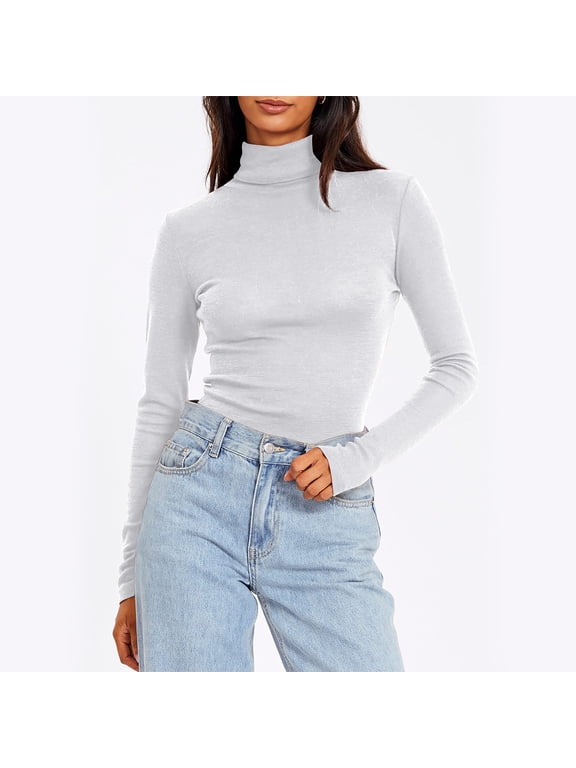Women's Turtleneck T Shirts Oversized Mock Neck Slim Thermal Tight Underwear Long Sleeve Shirt Tops Womens Casusal Solid Plus Size Base Layer Loose Comfy Shirt Undershirt Fall Spring Clothes