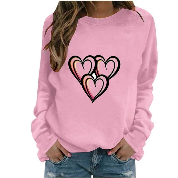Yteetum Women's Valentine's Day Sweatshirts Oversized Crewneck Valentine's Graphic Print Pullover Sweatshirt Top Womens Casual Plus Size Round Neck Valentine's Print Loose Fits Long Sleeve Sweatshirt