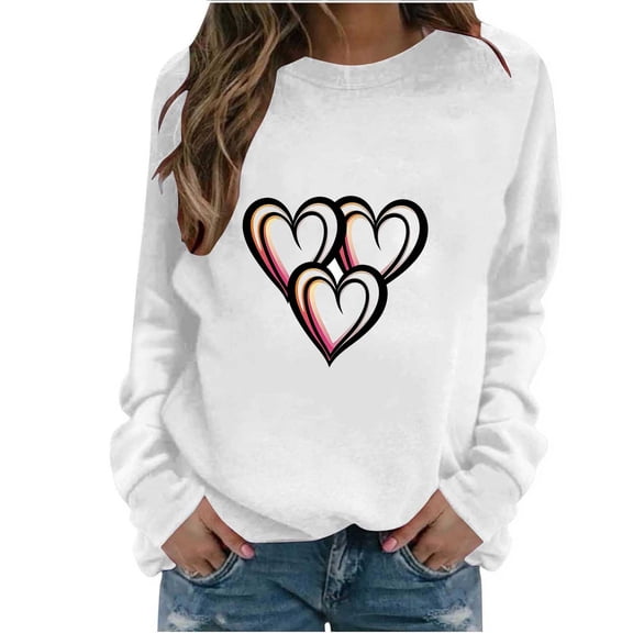 Yteetum Women's Valentine's Day Sweatshirts Oversized Crewneck Valentine's Graphic Print Pullover Sweatshirt Top Womens Casual Plus Size Round Neck Valentine's Print Loose Fits Long Sleeve Sweatshirt