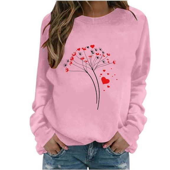Yteetum Women's Valentine's Day Sweatshirts Oversized Crewneck Valentine's Graphic Print Pullover Sweatshirt Top Womens Casual Plus Size Round Neck Valentine's Print Loose Fits Long Sleeve Sweatshirt
